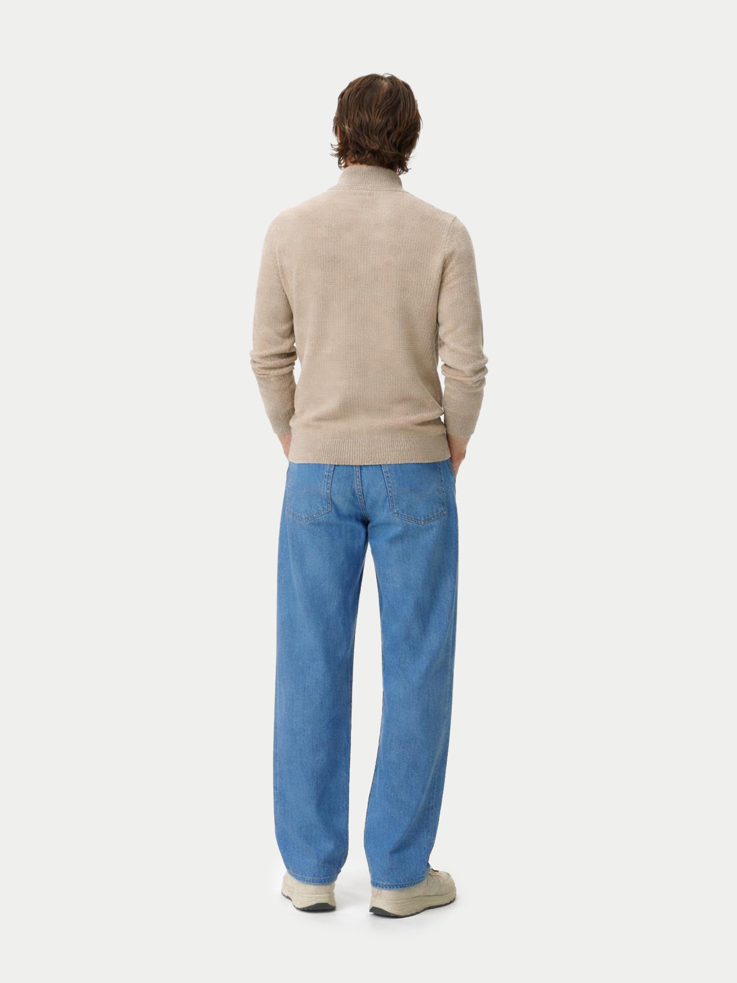 Pull en Cachemire Homme en Tricot Waffle avec Demi-Fermeture Éclair Couleur Organique
