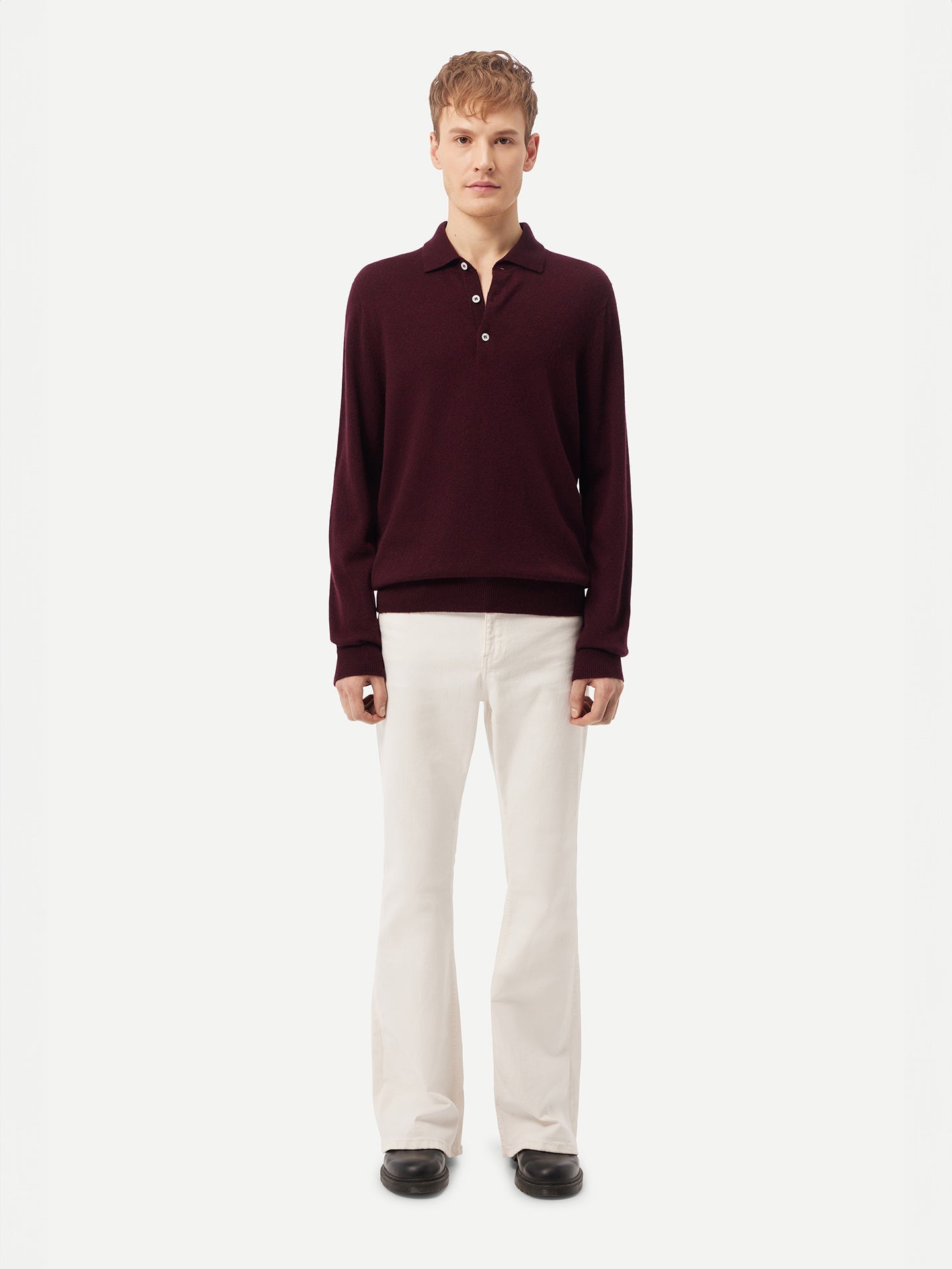 Men's Cashmere Polo Sweater Zinfandel - Gobi Cashmere