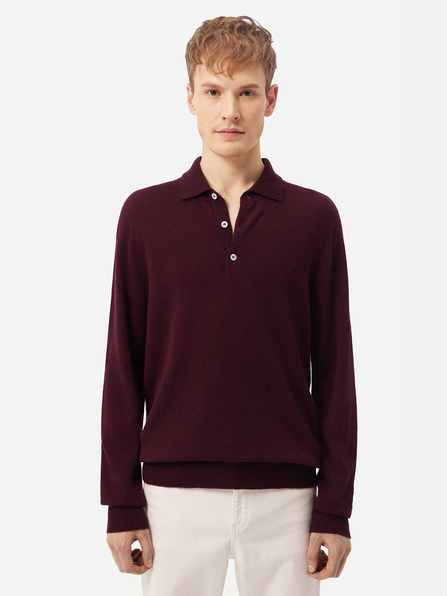 Men's Cashmere Polo Sweater Zinfandel - Gobi Cashmere