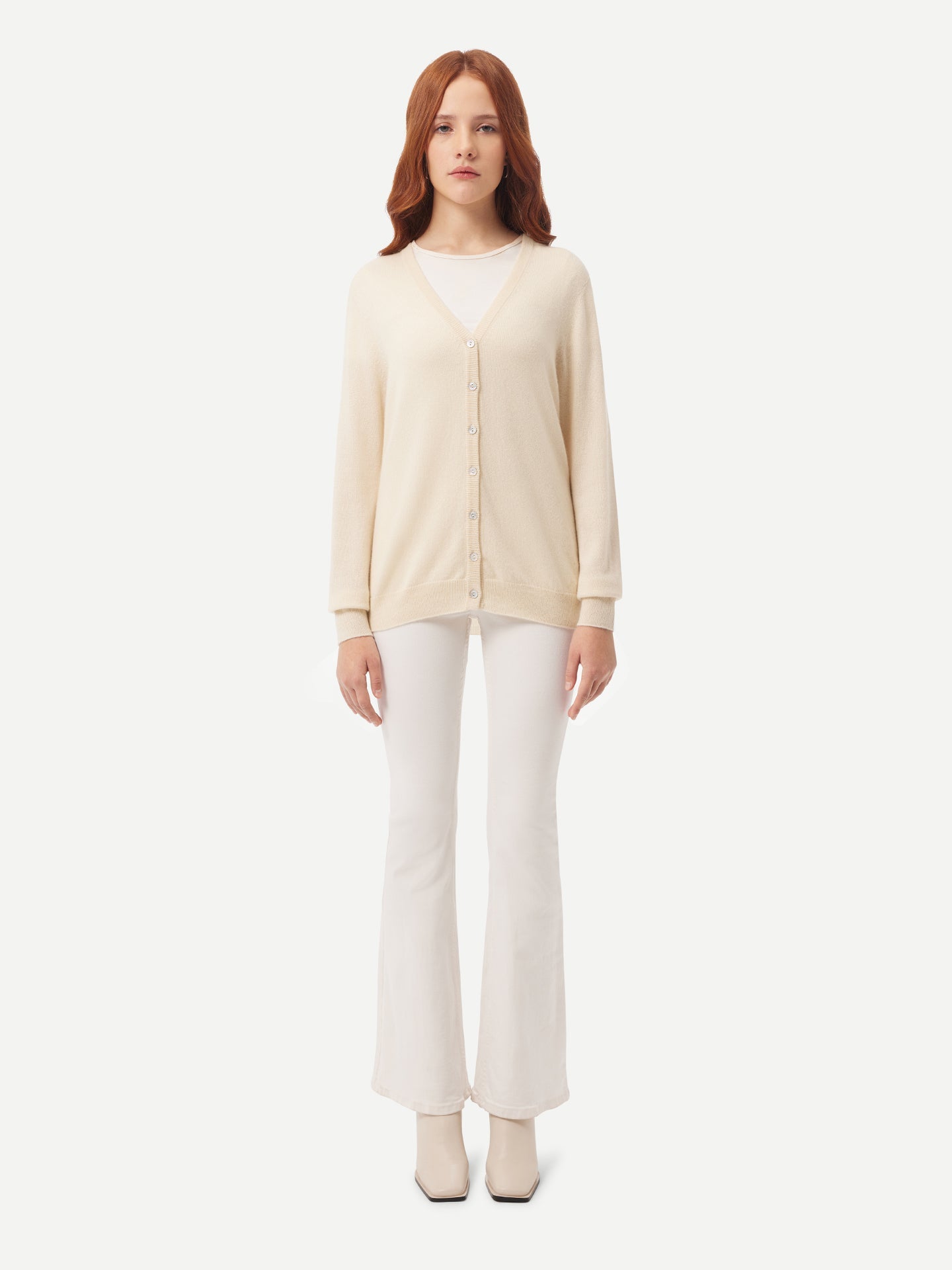 Women's Cashmere V-neck Button Cardigan Off White - Gobi Cashmere