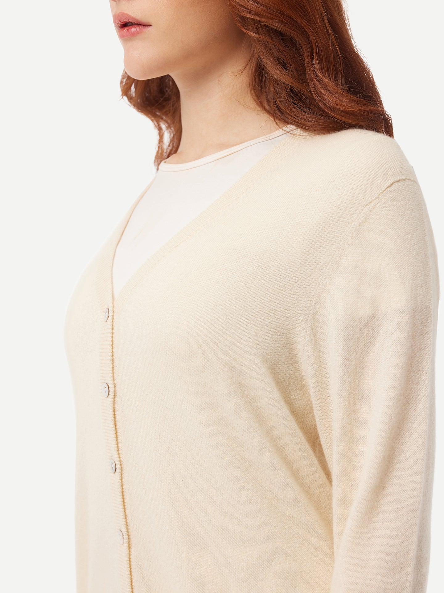 Women's Cashmere V-neck Button Cardigan Off White - Gobi Cashmere