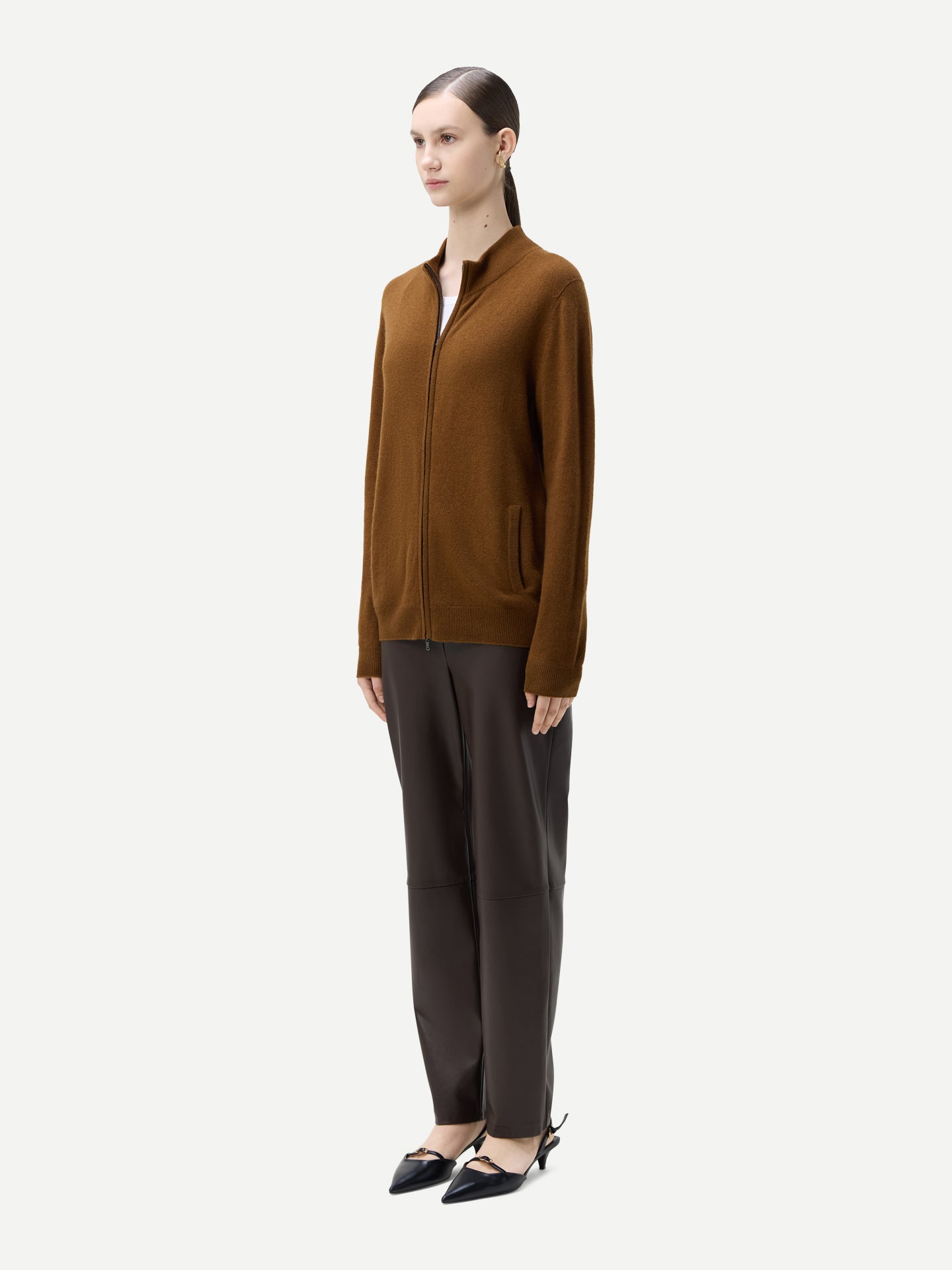 Cardigan zippé  en Cachemire pour femmes Marron - Gobi Cashmere