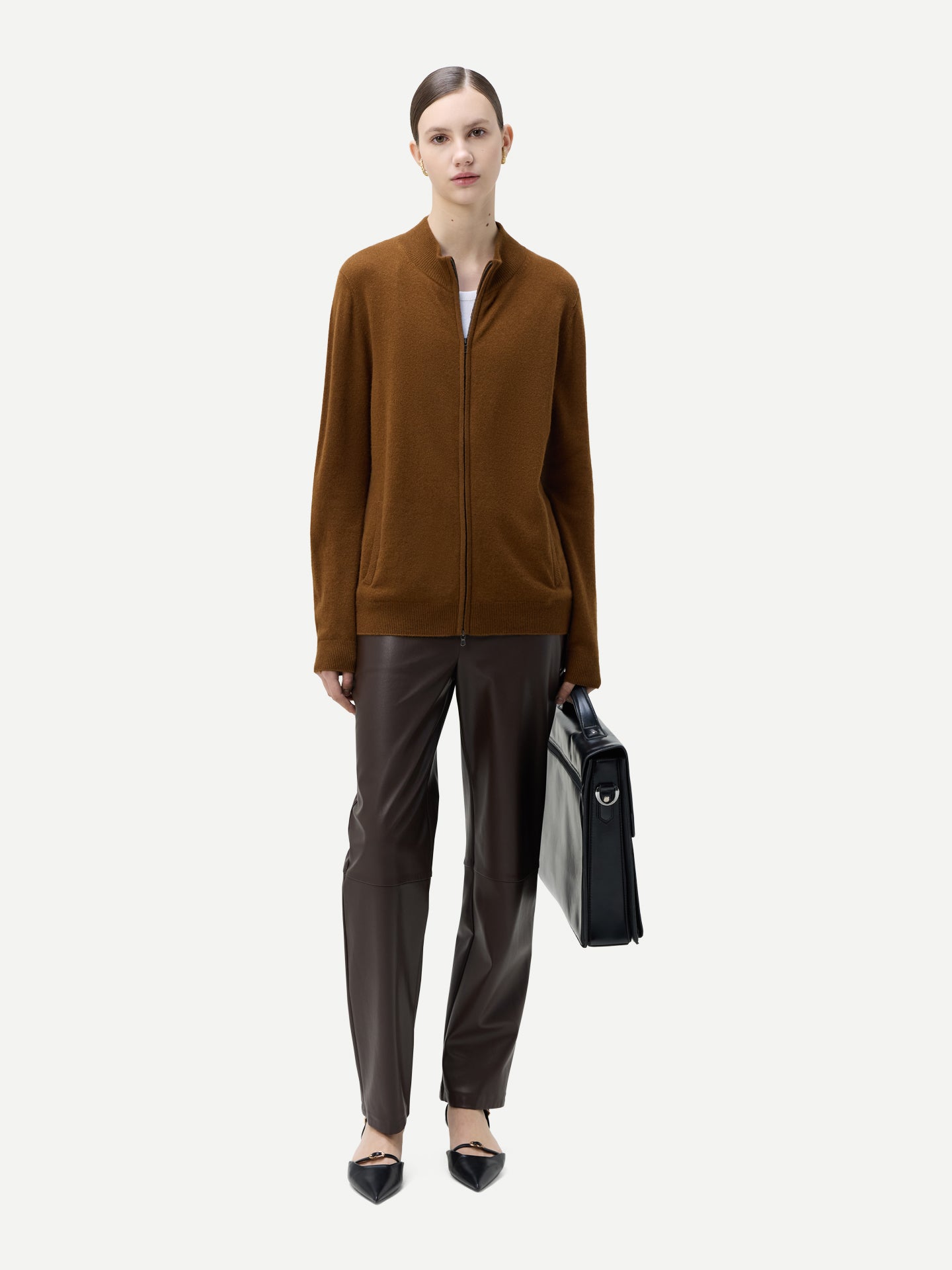 Cardigan zippé  en Cachemire pour femmes Marron - Gobi Cashmere