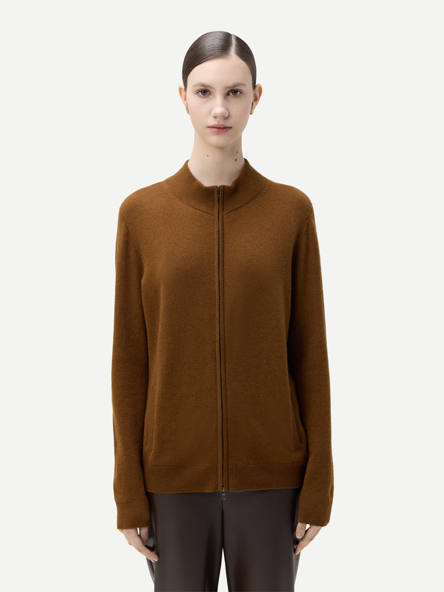 Cardigan zippé  en Cachemire pour femmes Marron - Gobi Cashmere