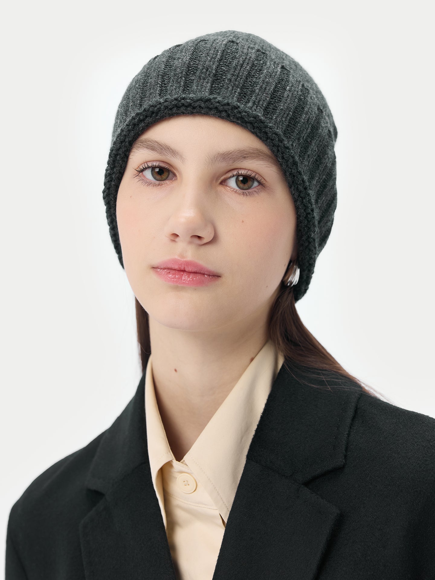 Bonnet en tricot côtelé en cachemire pour femme Gris - Gobi Cashmere