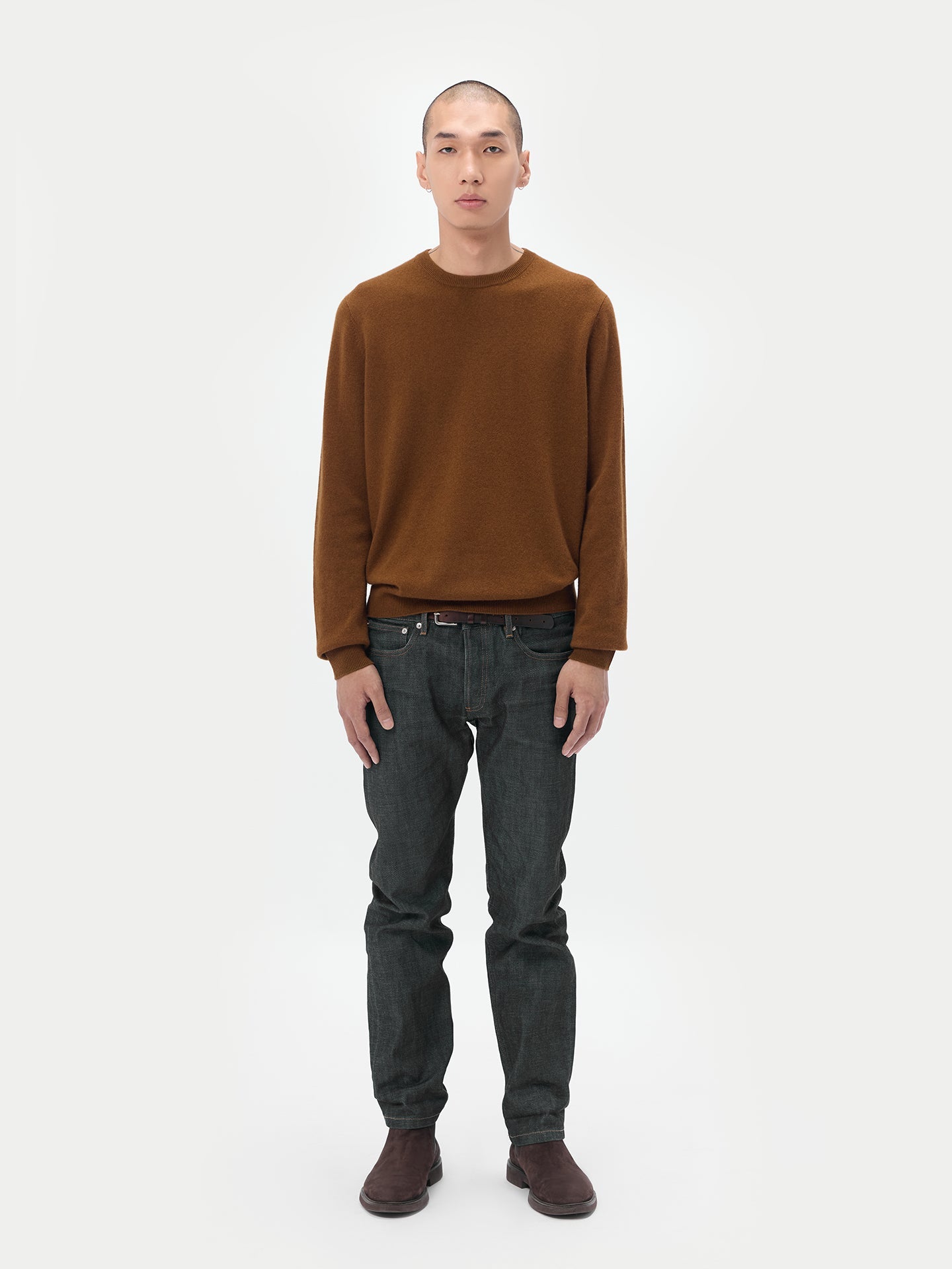 Pull col rond en Cachemire pour hommes Marron - Gobi Cashmere