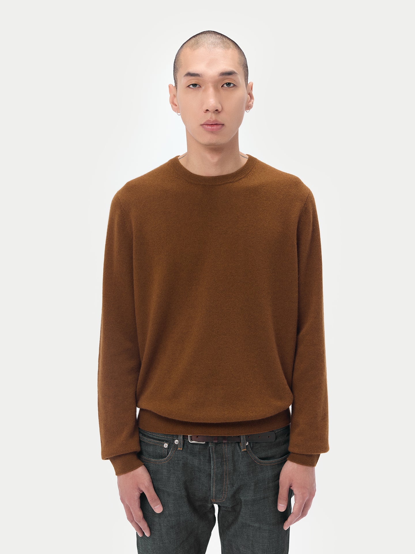 Pull col rond en Cachemire pour hommes Marron - Gobi Cashmere
