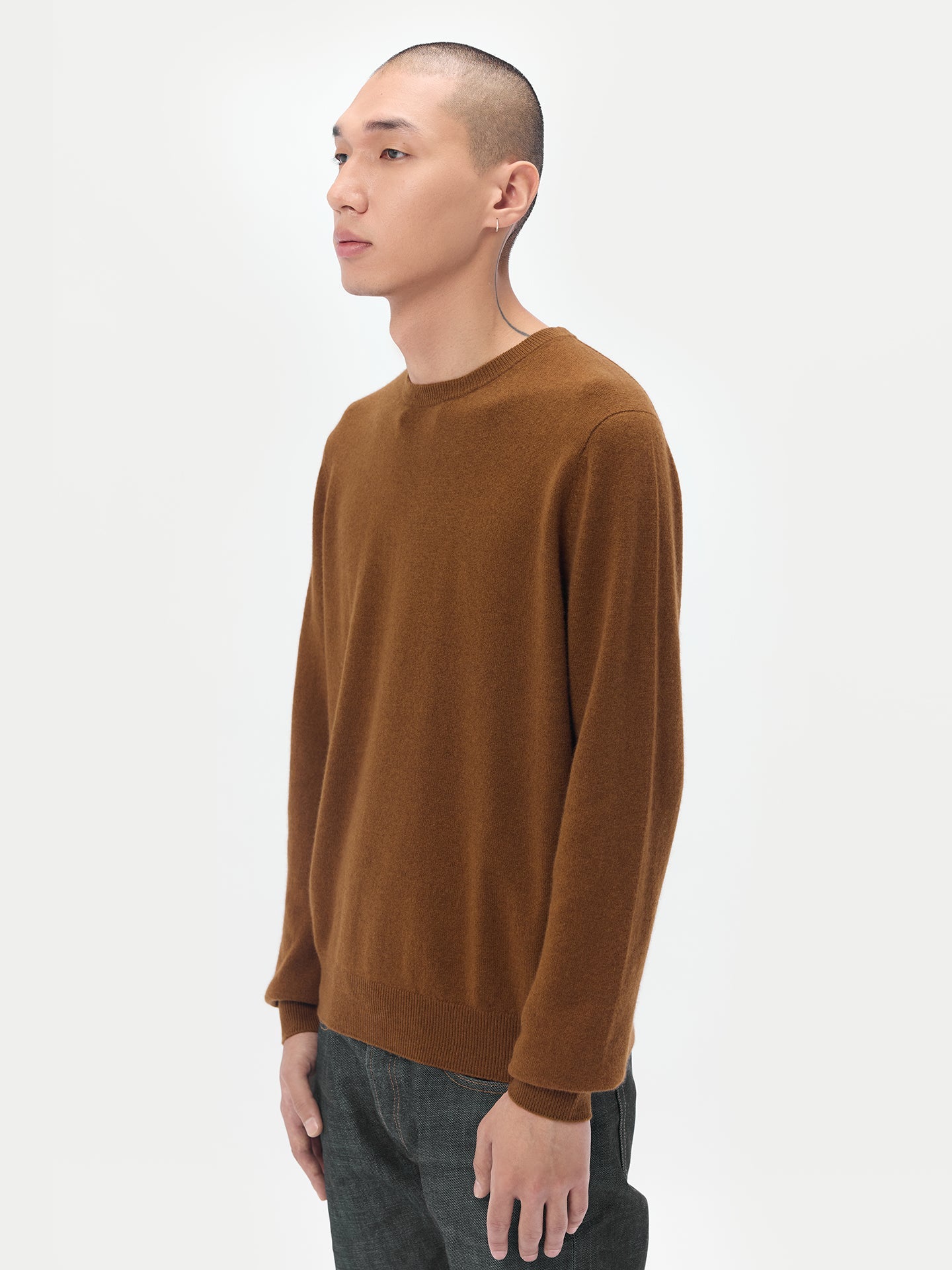 Pull col rond en Cachemire pour hommes Marron - Gobi Cashmere
