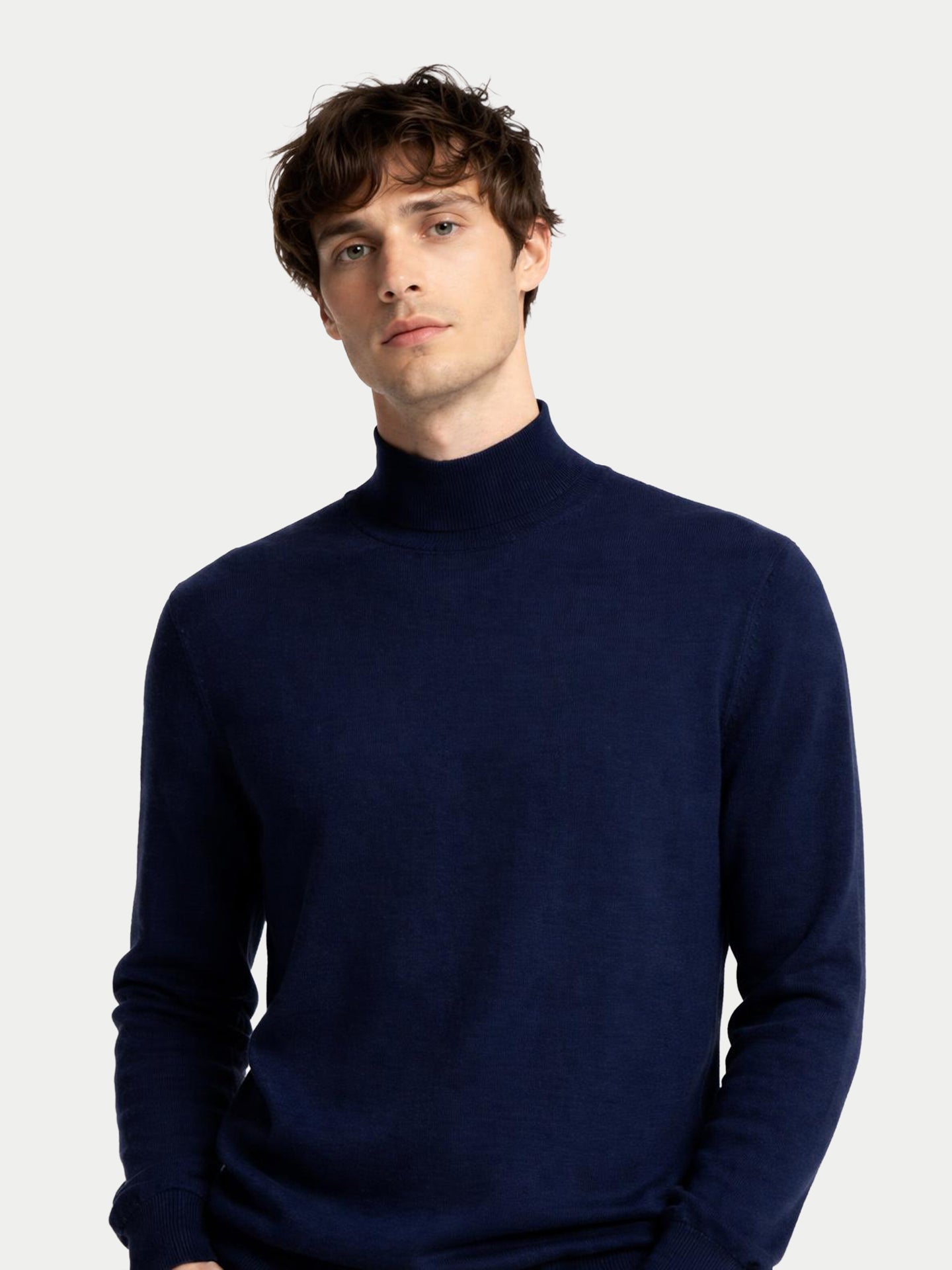 Pull homme en cachemire et soie à col montant