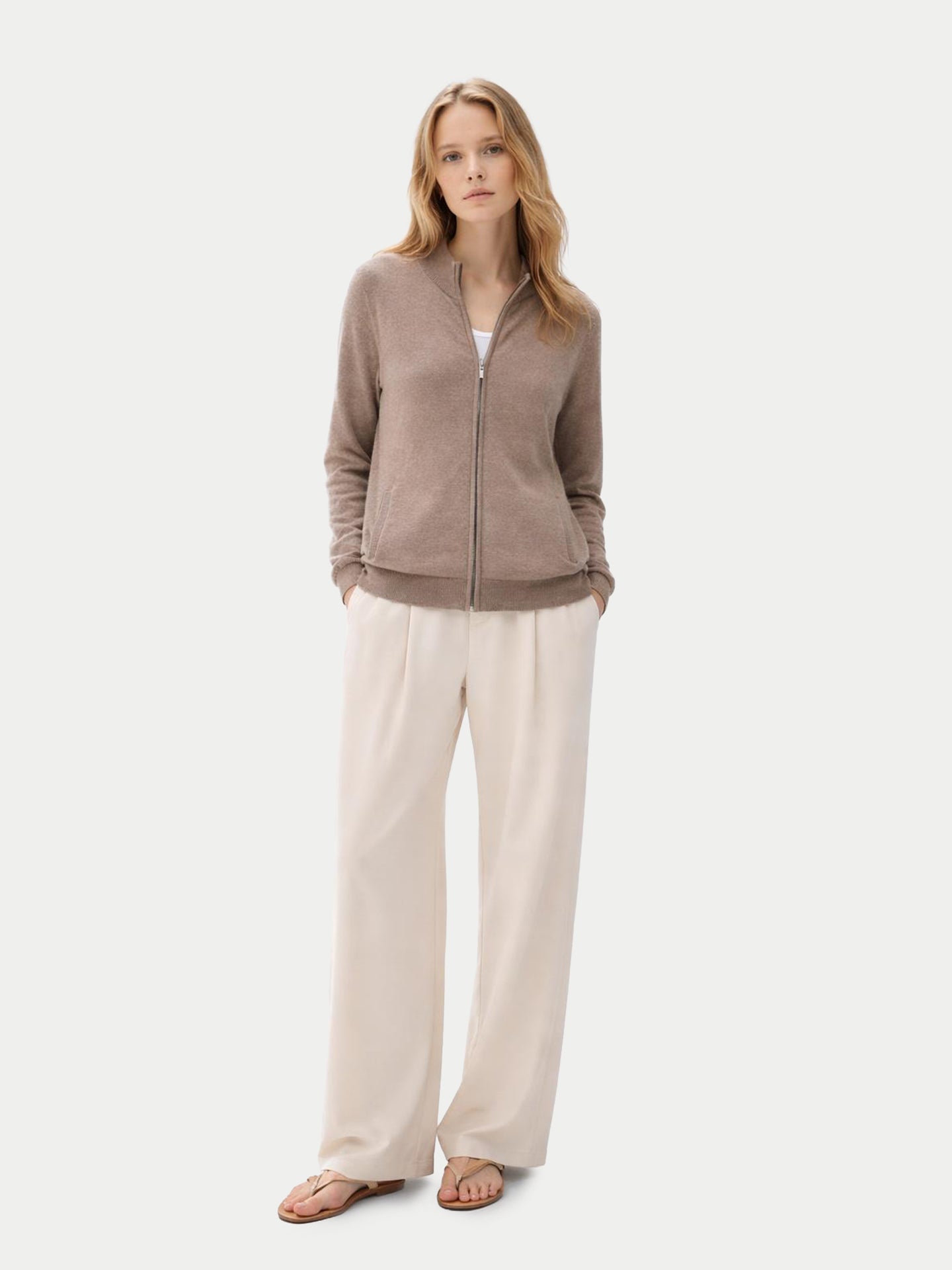 Cardigan zippé en cachemire Essential pour femmes Couleur Organique