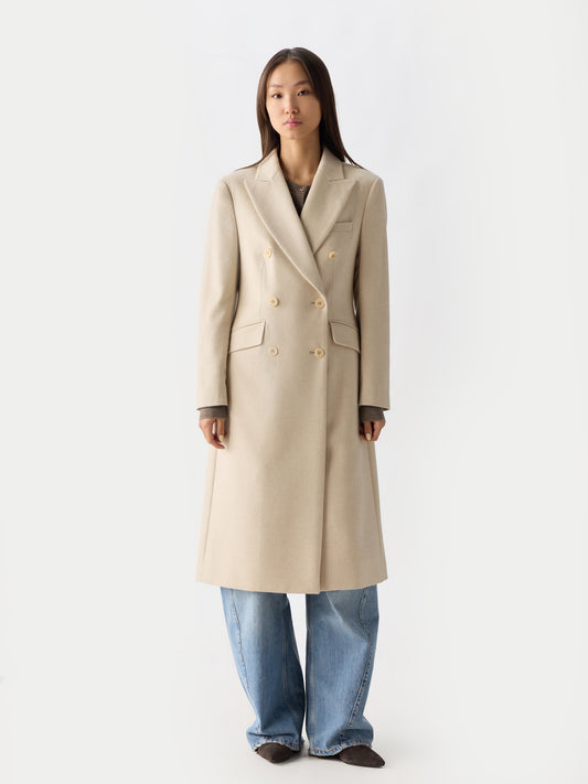 Manteau Long en Laine à Double Boutonnage Ajusté couleur beige | GOBI Cashmere
