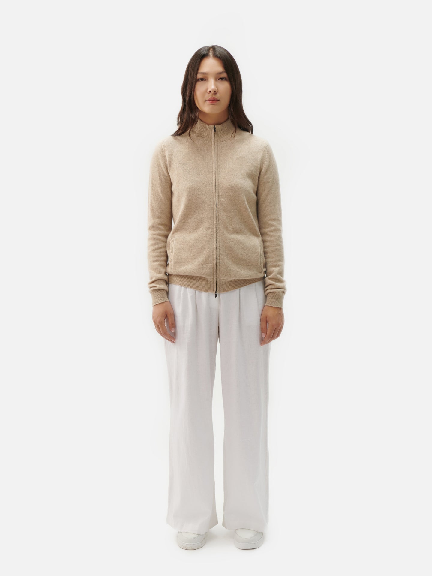 Cardigan zippé  en Cachemire pour femmes Taupe - Gobi Cashmere