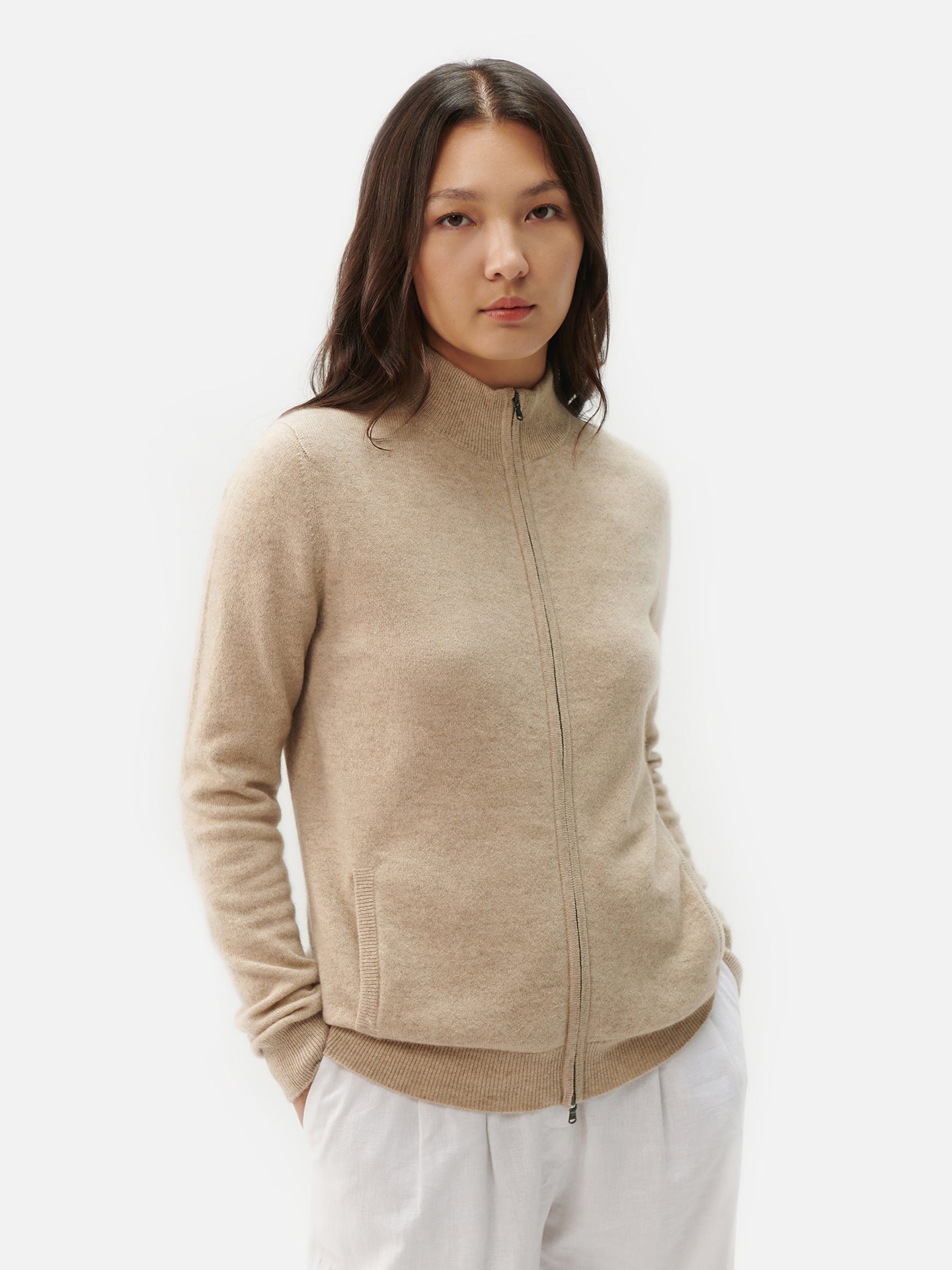Cardigan zippé  en Cachemire pour femmes Taupe - Gobi Cashmere