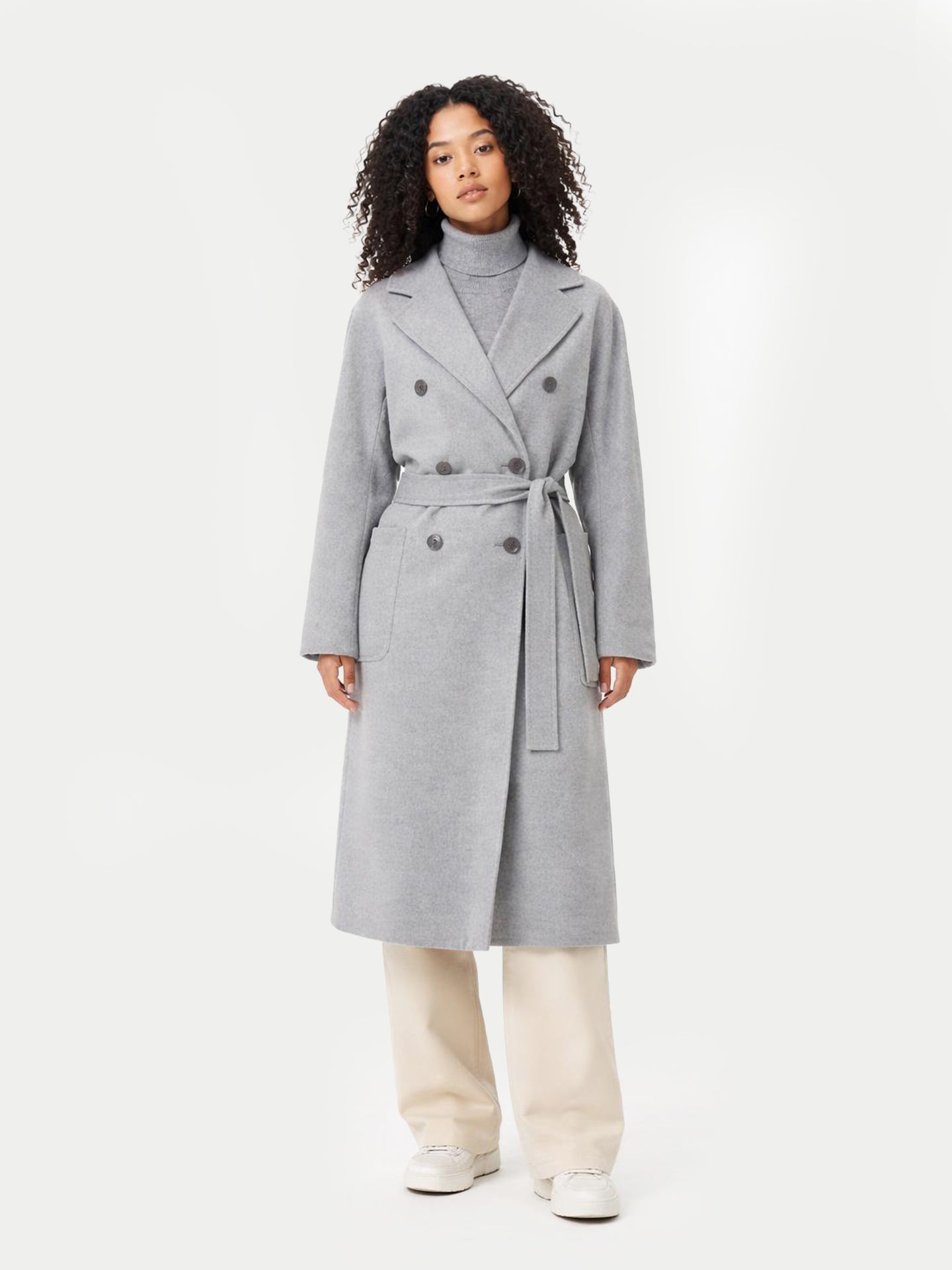 Manteau long à double boutonnage en cachemire pour femmes Bleu Vapeur - Gobi Cashmere