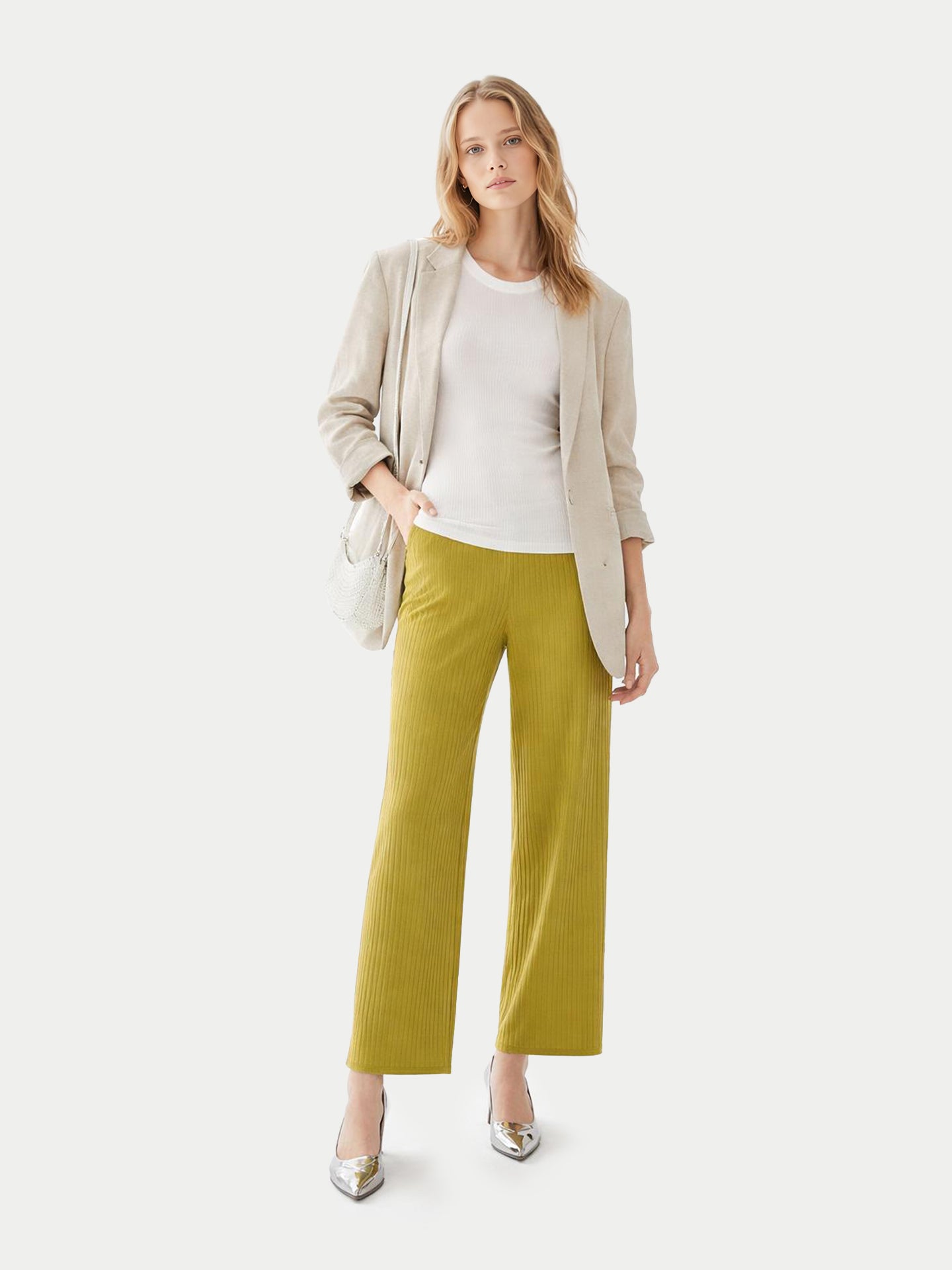 Pantalon en tricot côtelé en cachemire de soie