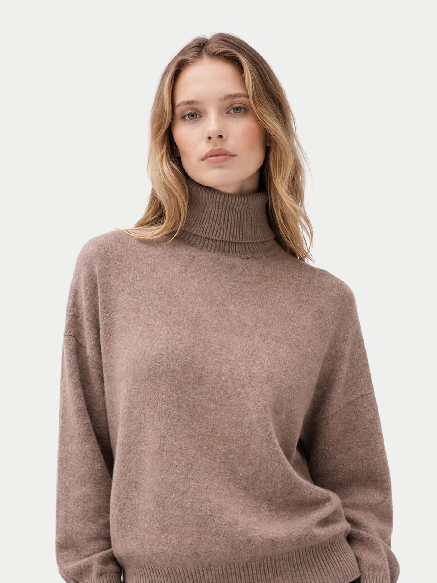 Pull en cachemire pour femme à col montant Couleur Organique