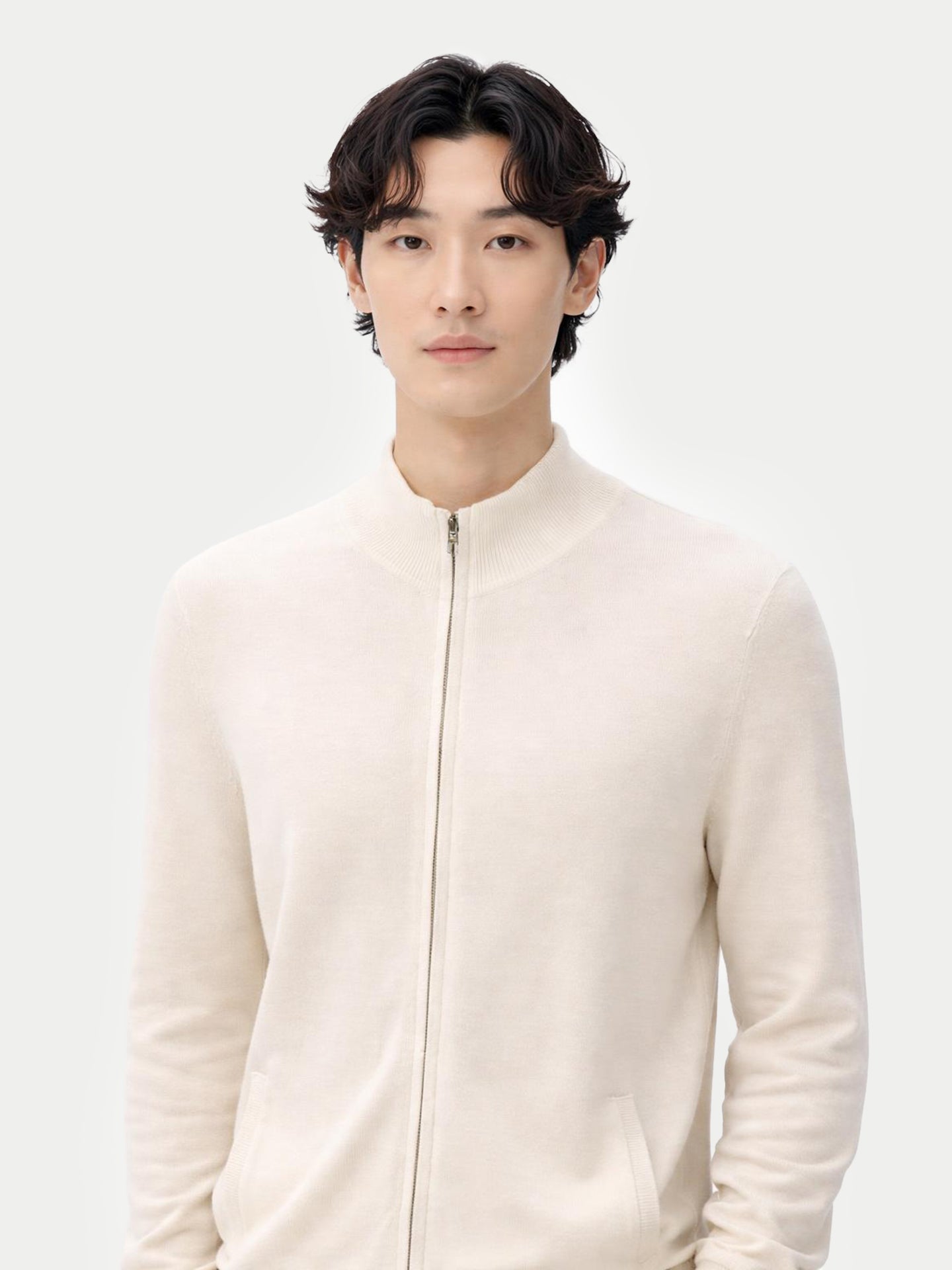 Cardigan zippé en cachemire Essential pour hommes Blanc - Gobi Cashmere