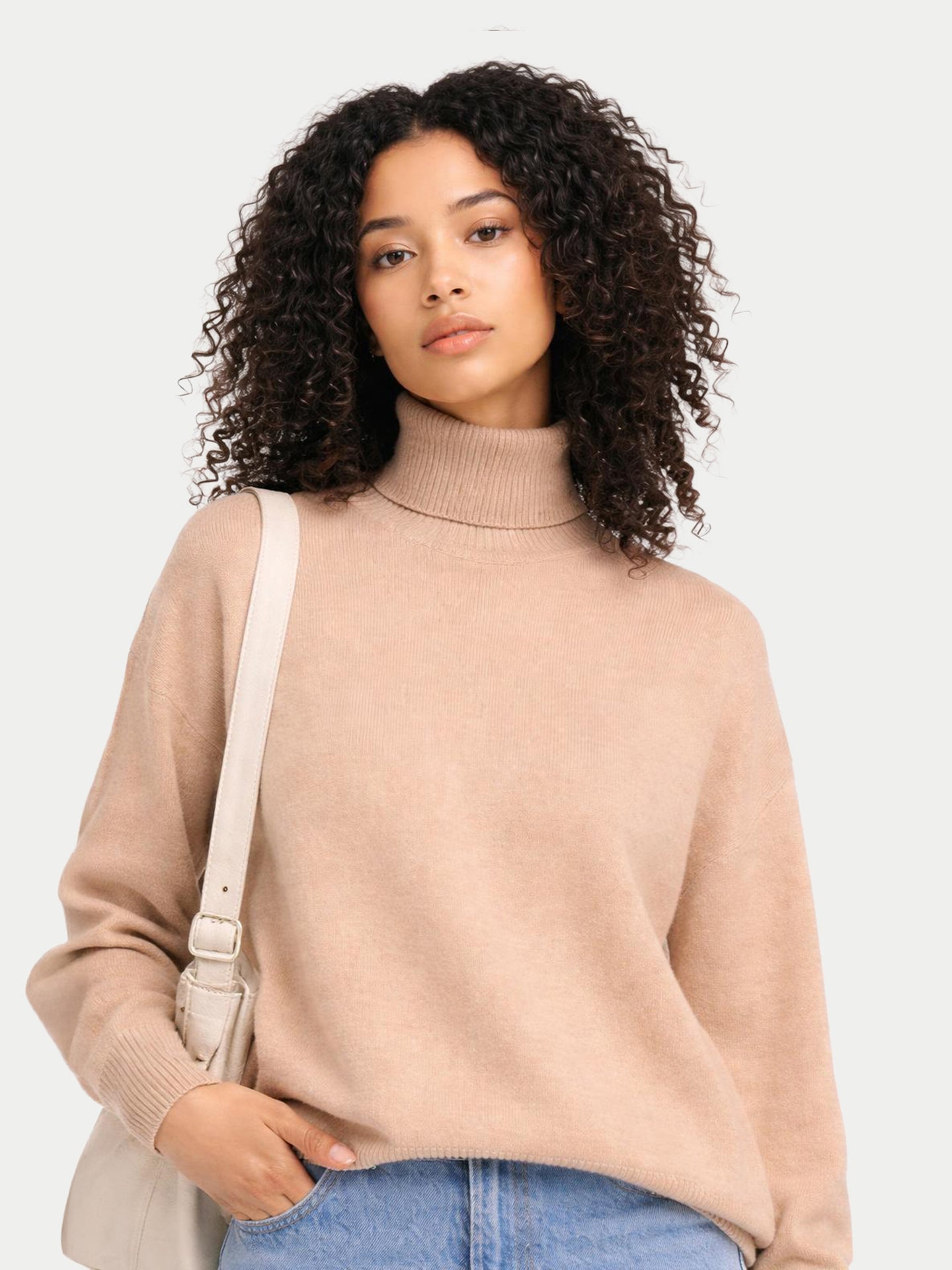 Pull en cachemire pour femme à col montant Couleur Organique
