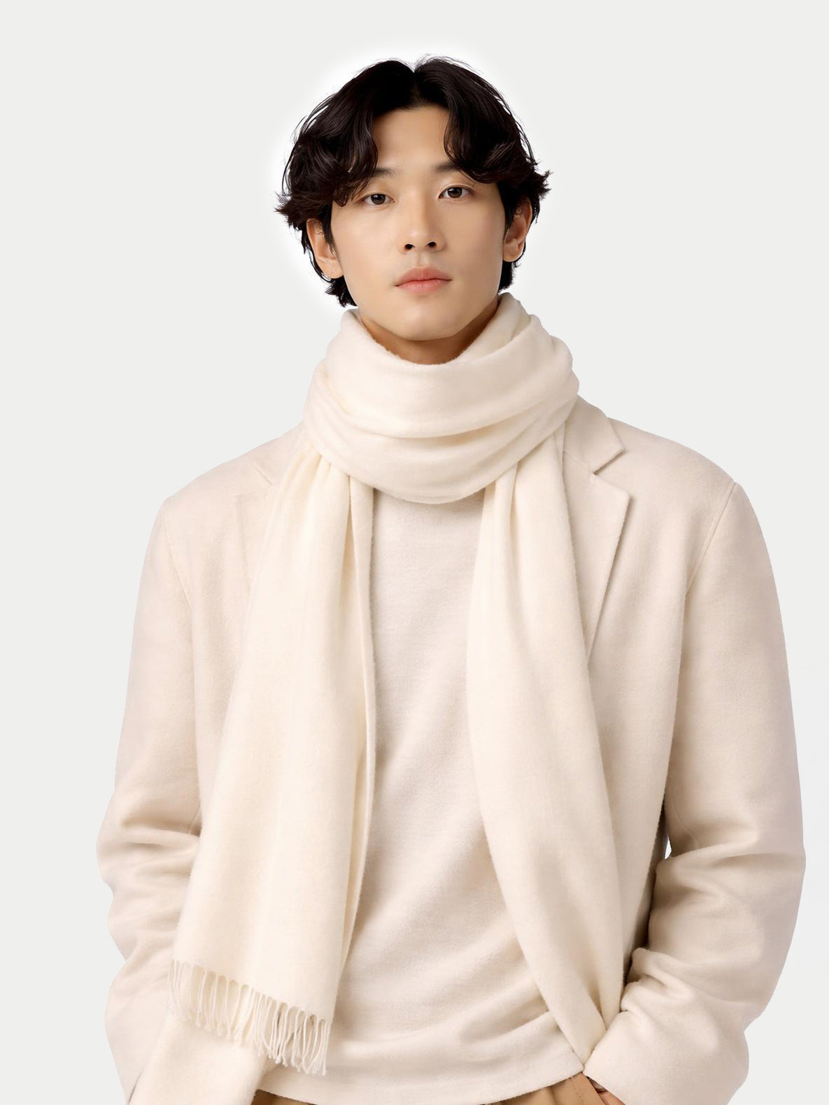 Écharpe avec franges en cachemire pour unisex Couleur Organique