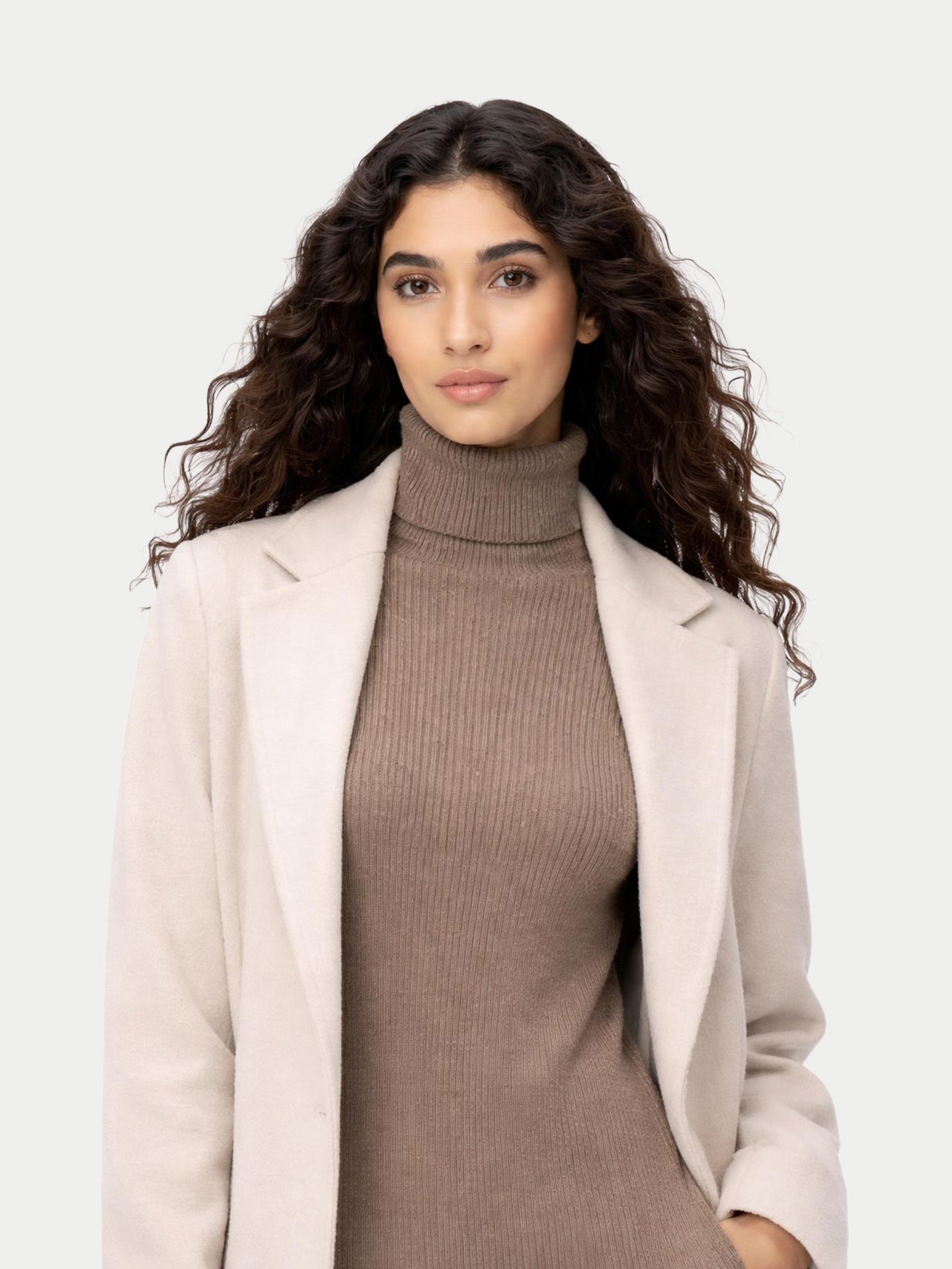 Robe en Cachemire Sans Coutures à Col Roulé Couleur Organique