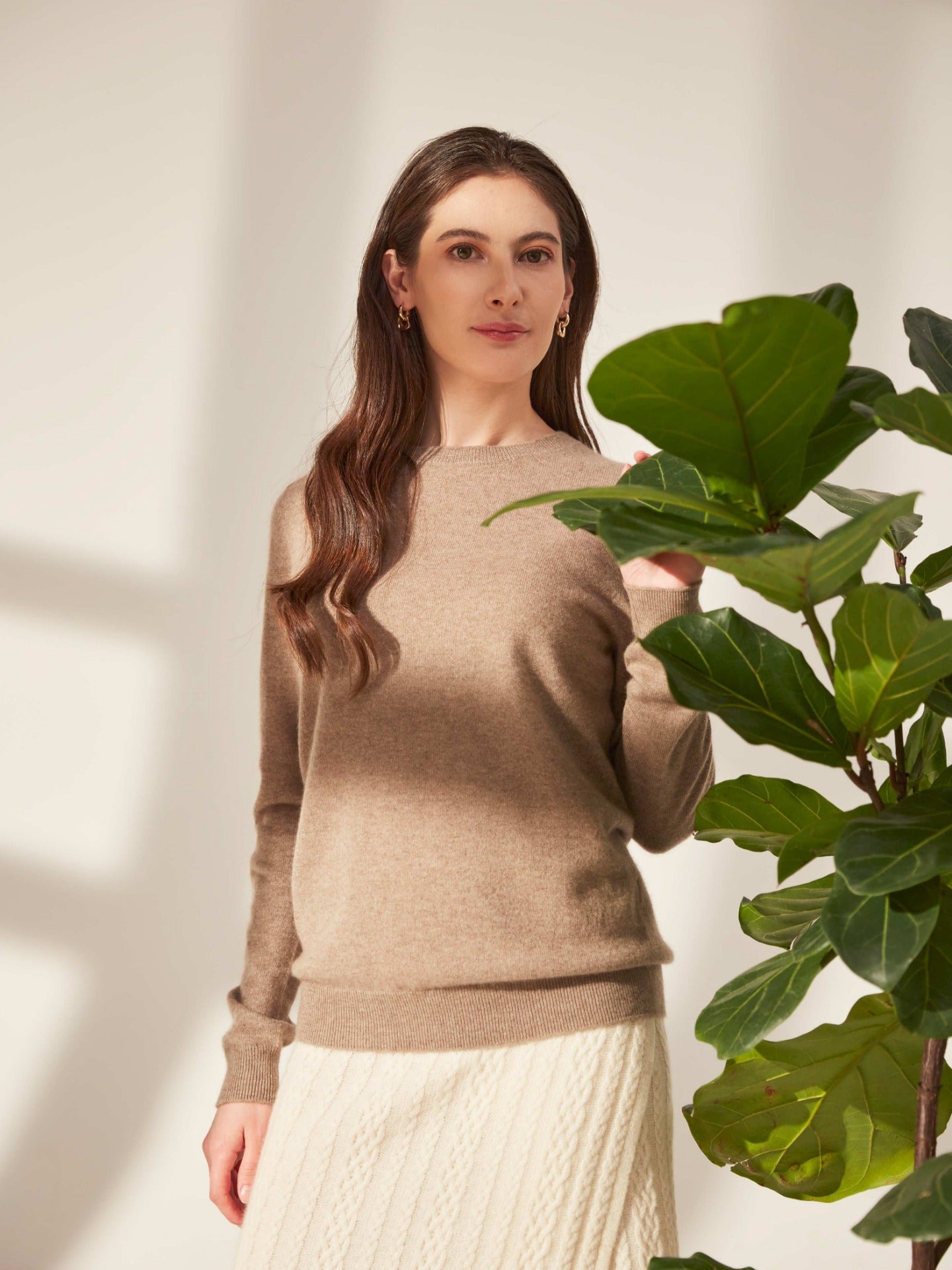 Pull col rond en Cachemire pour femmes Taupe - Gobi Cashmere