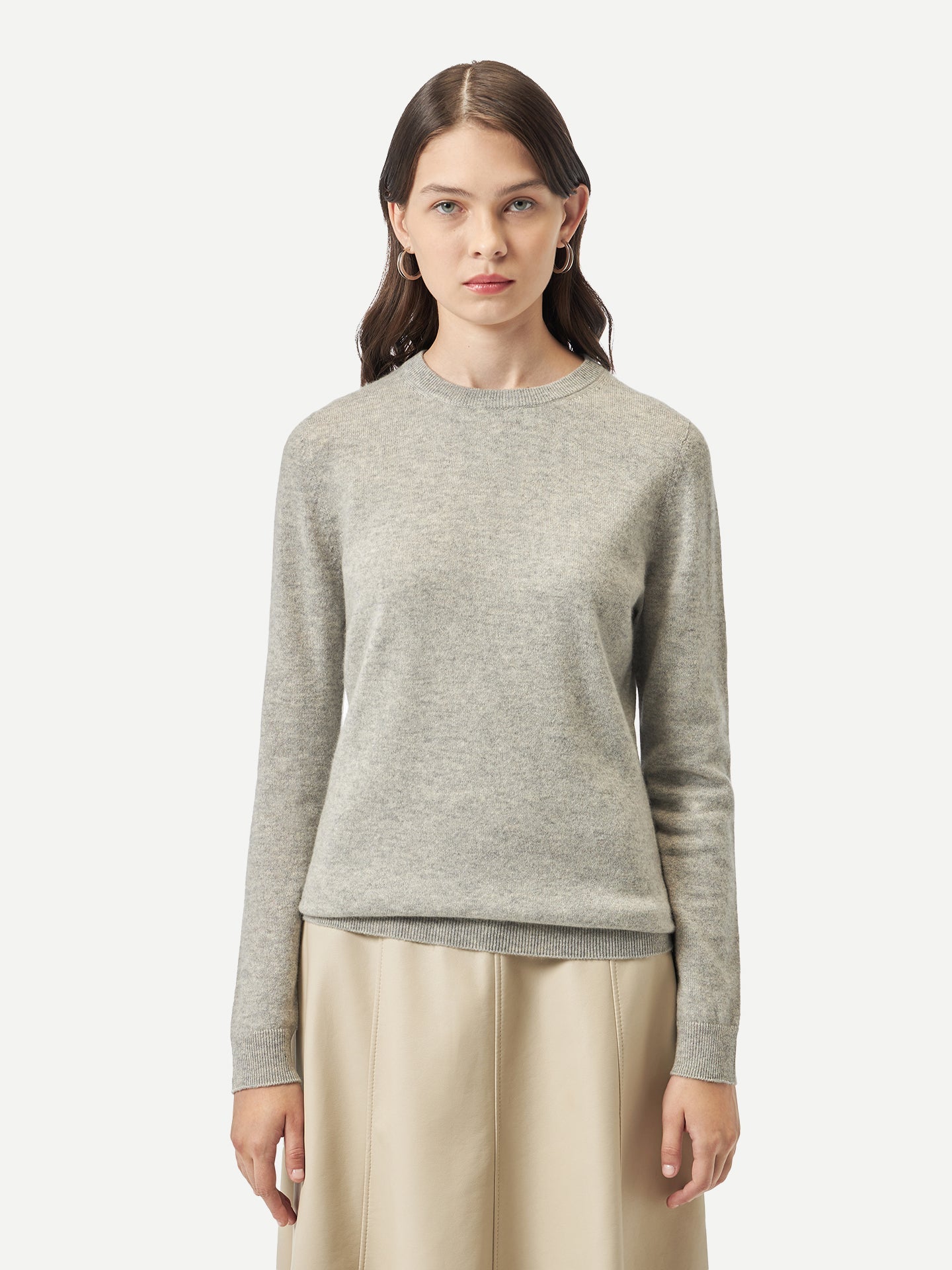Pull coll rond en Cachemire pour  femme , couleur Gris - Gobi Cashmere