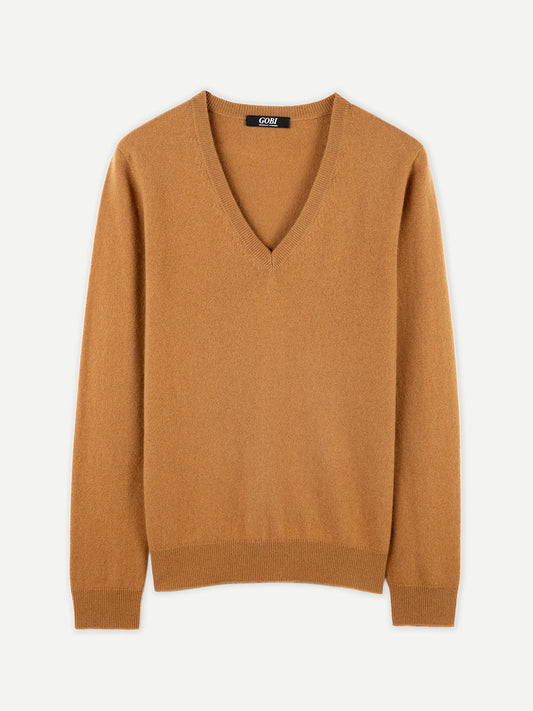 Pull col en V en Cachemire pour femmes Marron - Gobi Cashmere