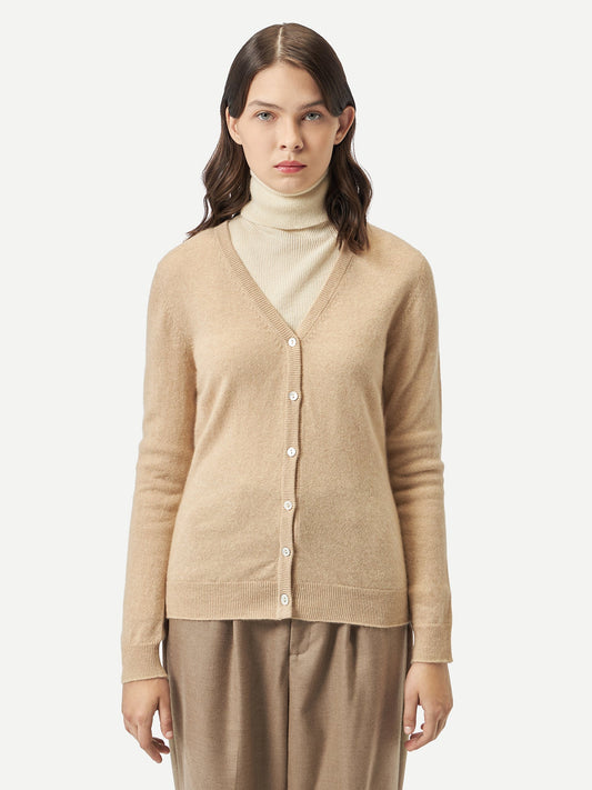 Cardigan col en V en Cachemire pour femmes Beige - Gobi Cashmere