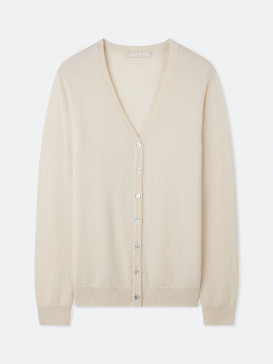 Women's Cashmere V-neck Button Cardigan Off White - Gobi Cashmere