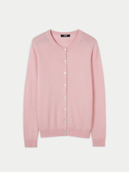 Cardigan col rond en Cachemire pour femmes rose - Gobi Cashmere