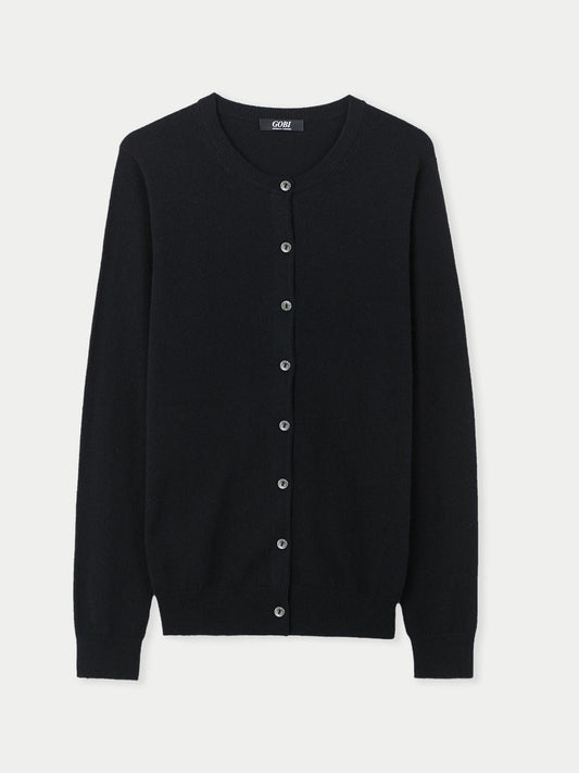 Cardigan col rond en Cachemire pour femmes Noir - Gobi Cashmere