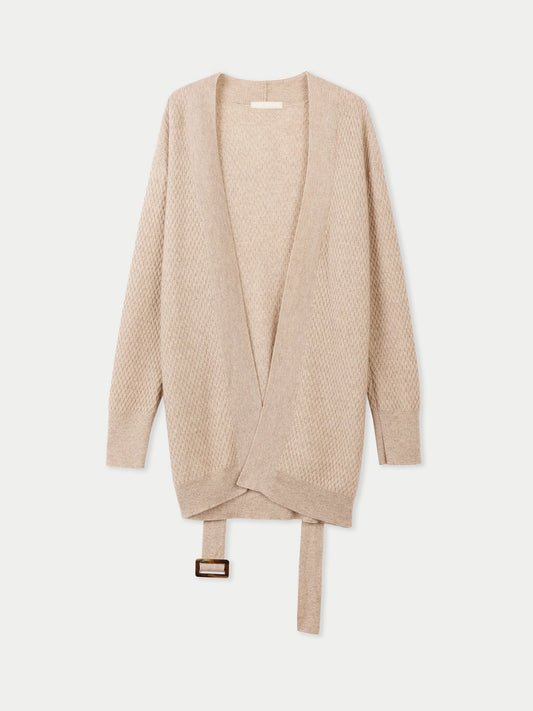Cardigan en cachemire ceinturé Taupe - Gobi Cashmere