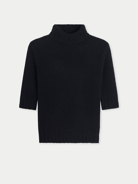 Top col en T en cachemire Noir  - Gobi Cashmere