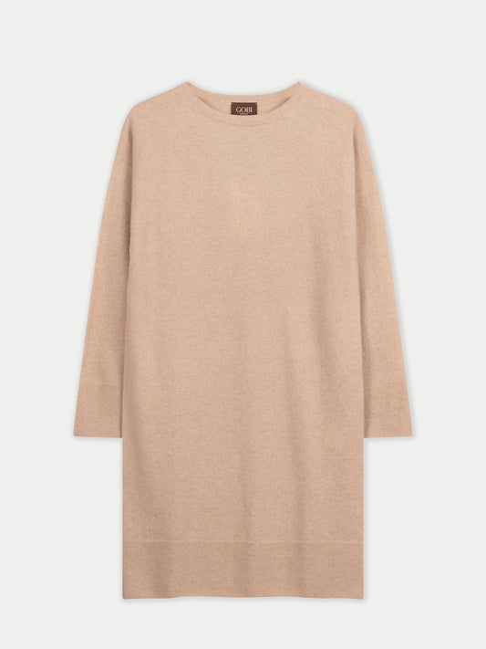 Robe en Cachemire Sans Coutures à Col Rond Couleur Organique