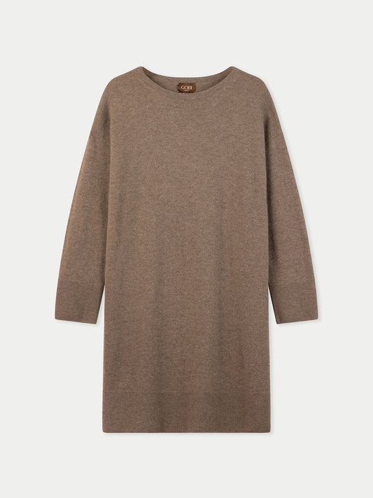 Robe en Cachemire Sans Coutures à Col Rond Couleur Organique
