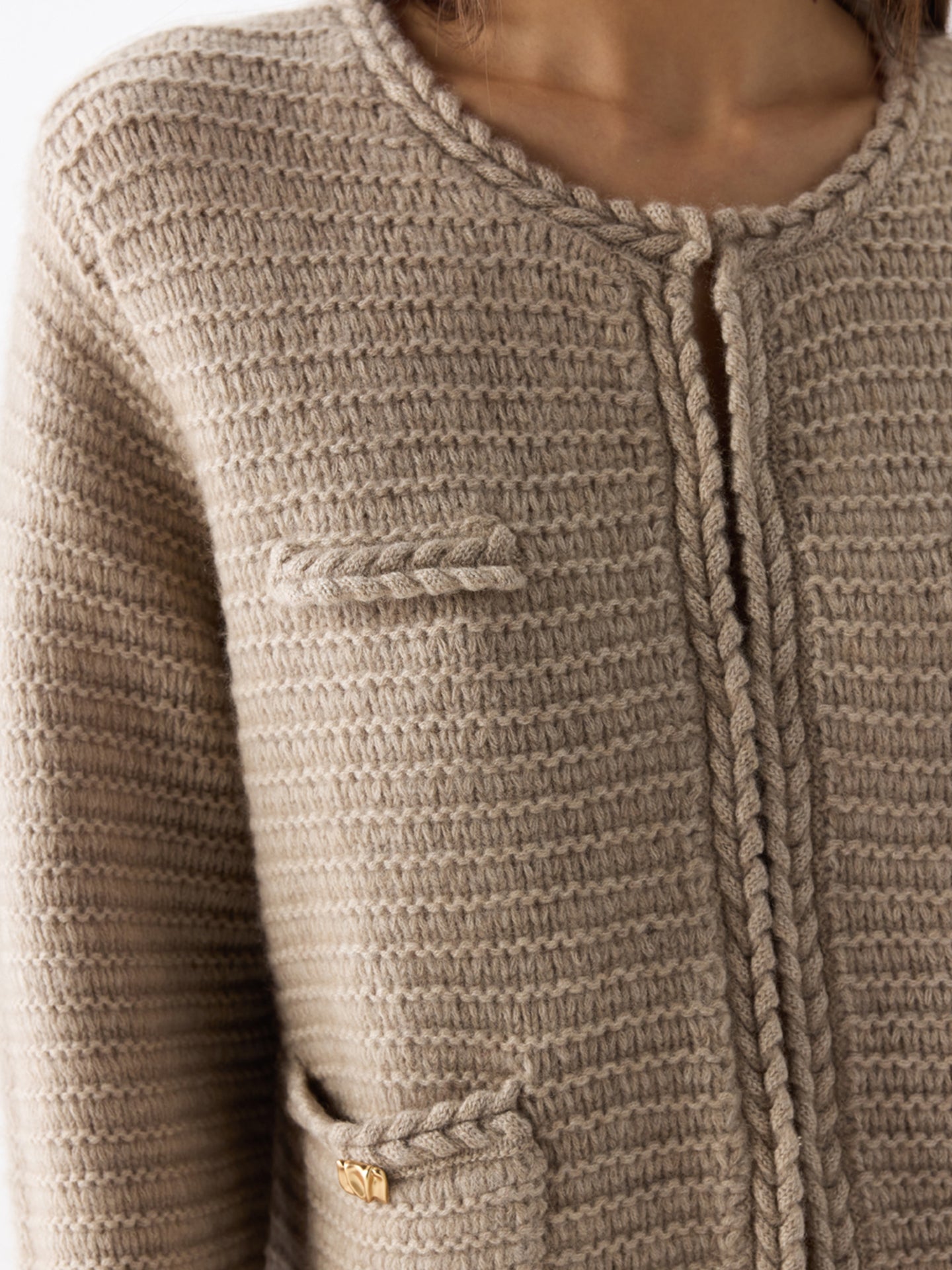 Cardigan Style Veste Cachemire Femme Couleur Beige Organique | GOBI Cashmere