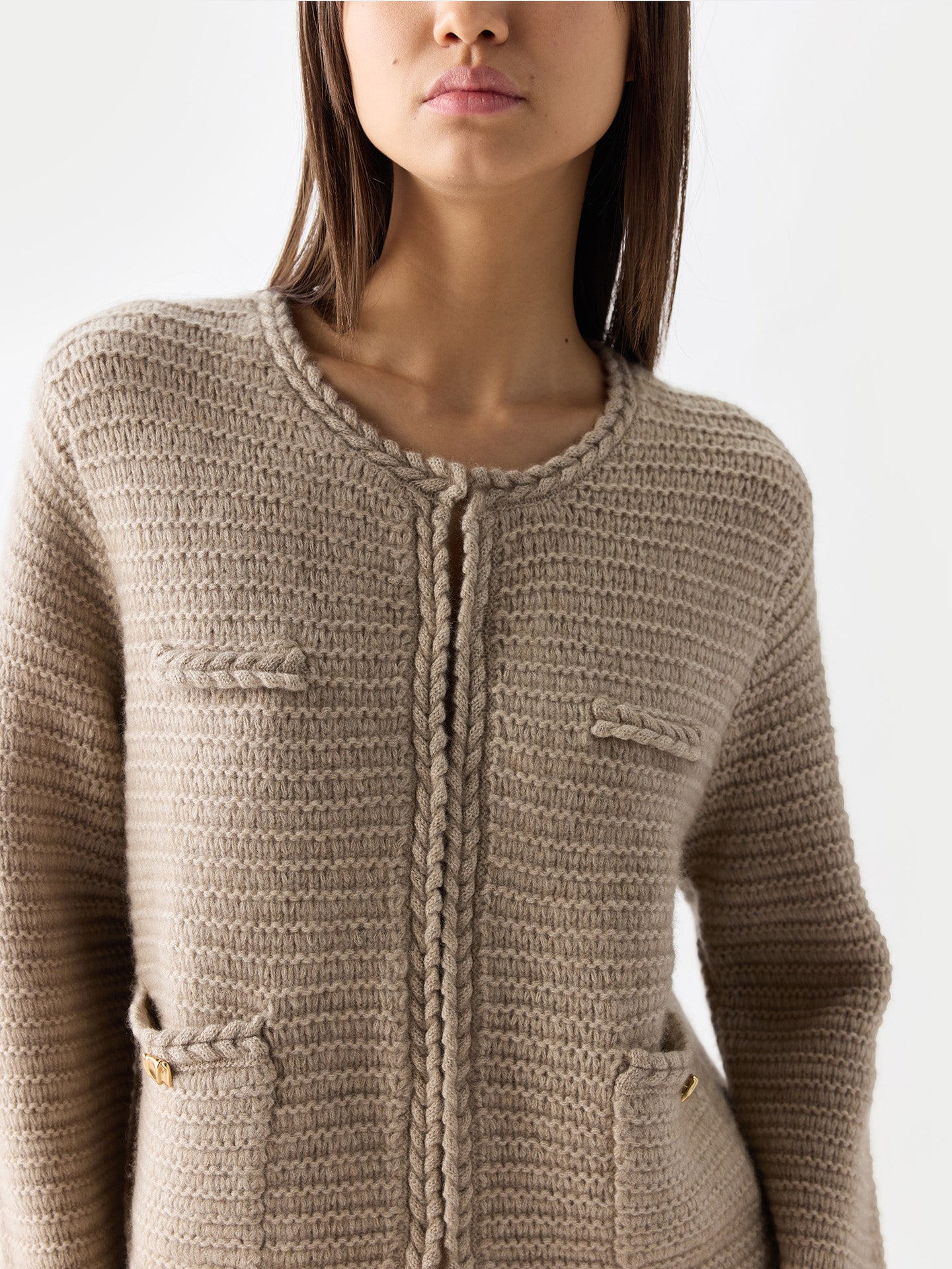 Cardigan Style Veste Cachemire Femme Couleur Beige Organique | GOBI Cashmere