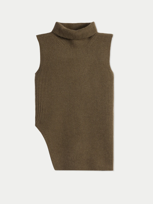 Gilet Cachemire Col Roulé Femme couleur marron | GOBI Cashmere