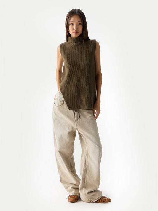 Gilet Cachemire Col Roulé Femme couleur marron | GOBI Cashmere