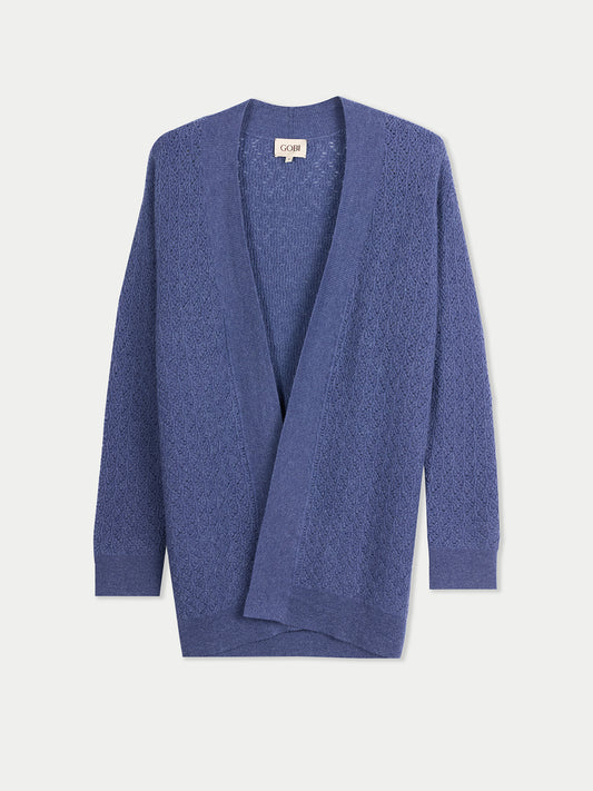 Cardigan Cachemire Ouvert Texturé Femme couleur bleu | GOBI Cashmere