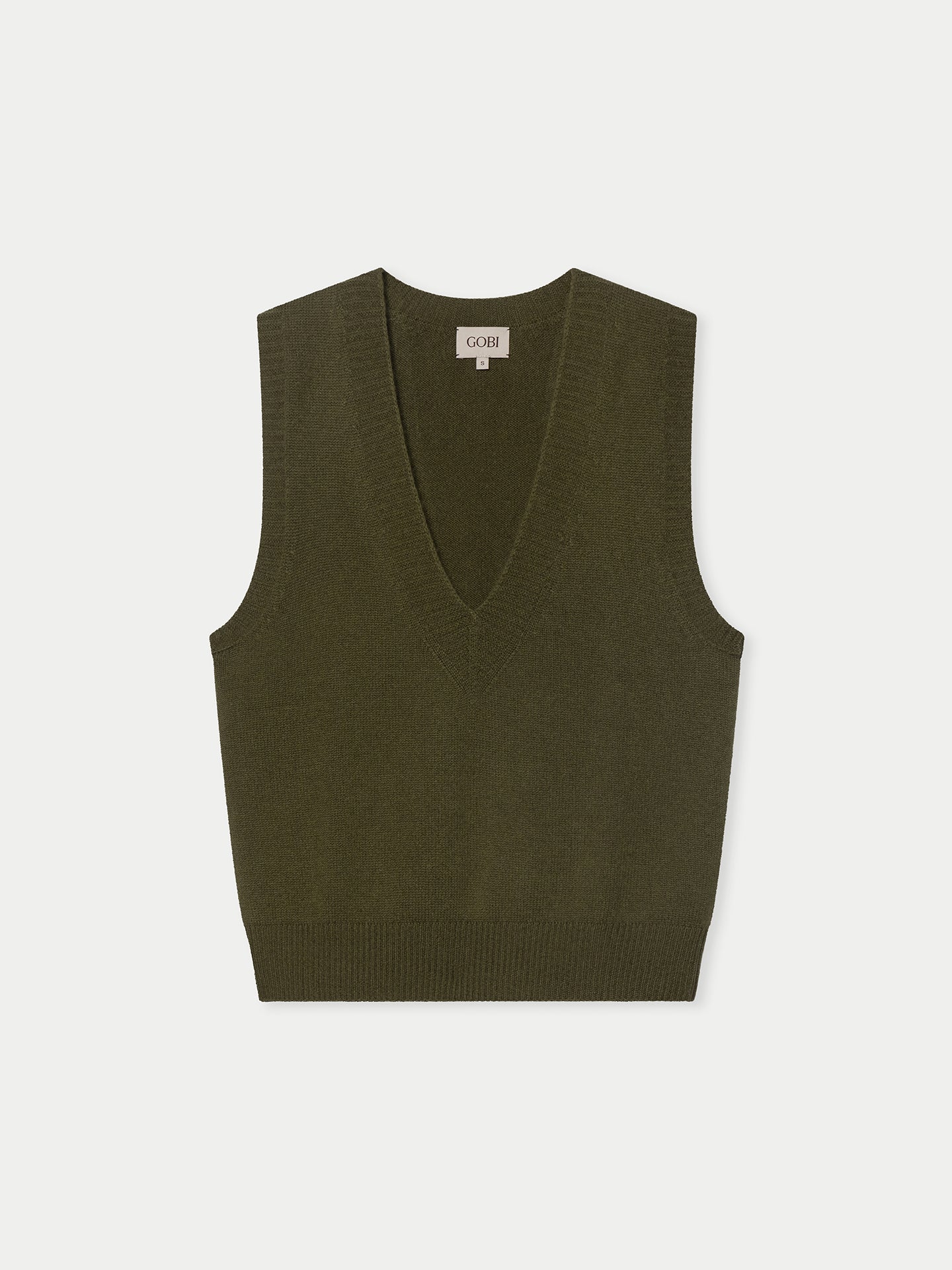 Gilet en cachemire 100 % à col en V couleur olive | GOBI Cashmere