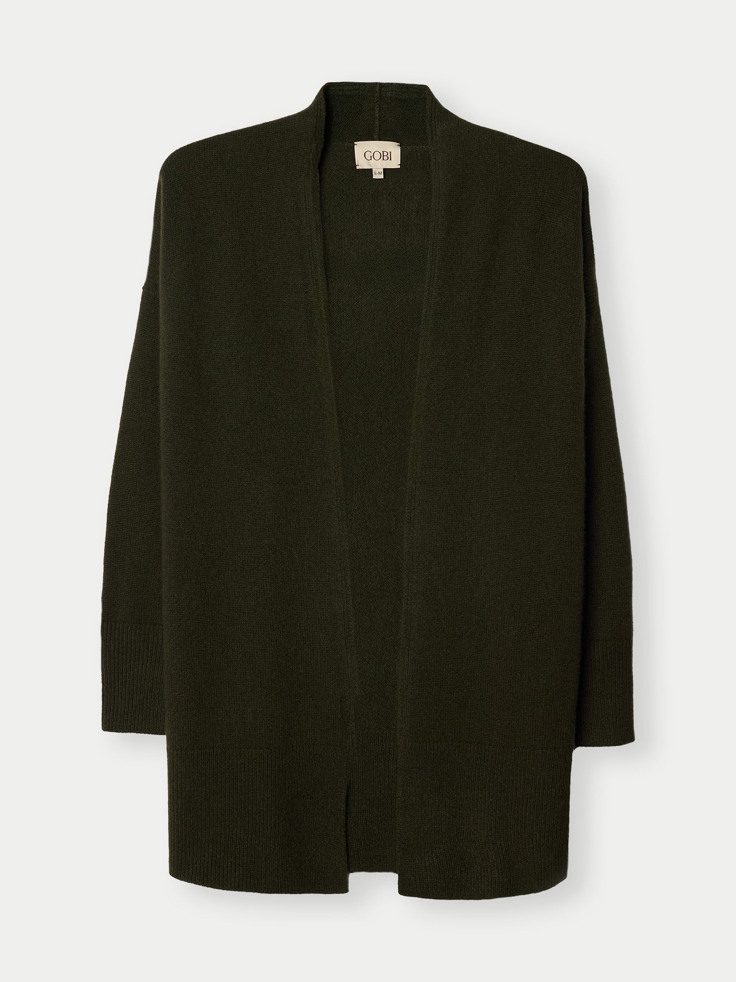 Long Cardigan Ouvert en Cachemire couleur olive | GOBI Cashmere