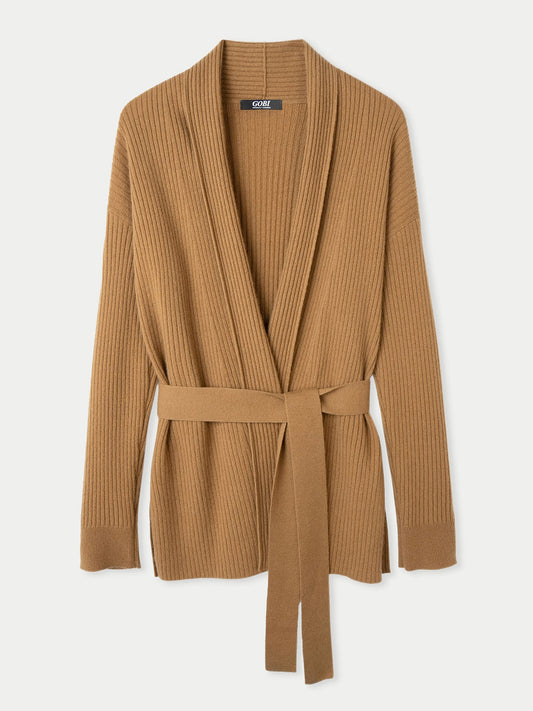 Women's Belted Cashmere Cardigan Almond - Gobi Cashmere