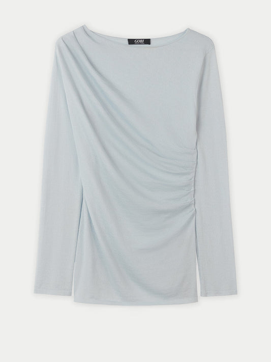 Pull à col rond en soie et cachemire gris - Gobi Cashmere 