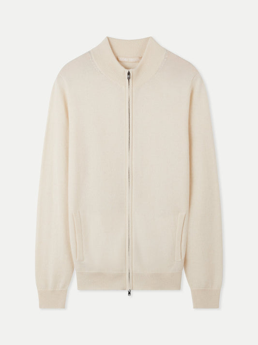 Women's Organic Cashmere Full-Zip Cardigan Off White - Gobi Cashmere