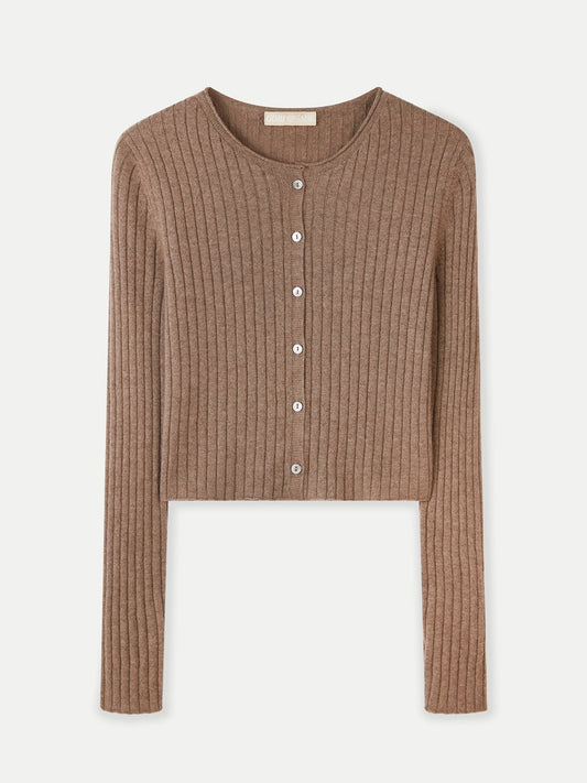 100% cachemire de Mongolie - Cardigan léger en tricot 3D sans couture Taupe - Gobi Cashmere