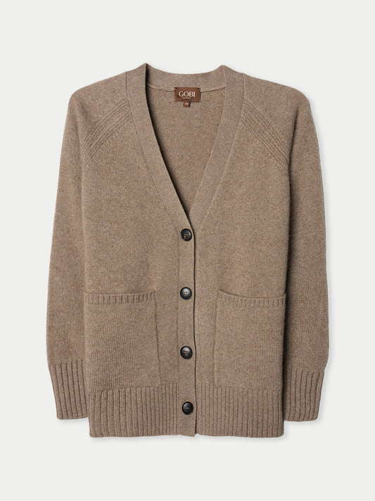 Cardigan en cachemire décontractée Couleur taupe Organique | GOBI Cashmere