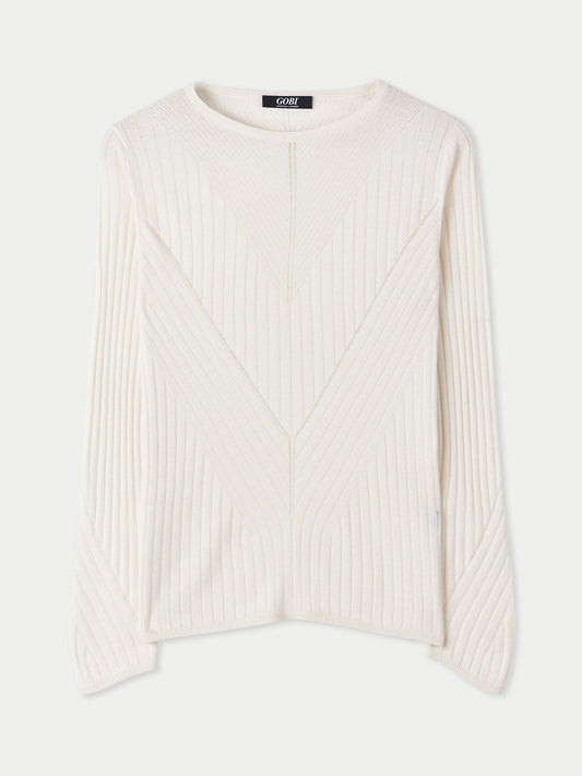 Women's Rib-Knit Silk Cashmere Sweater Whisper White - Gobi Cashmere