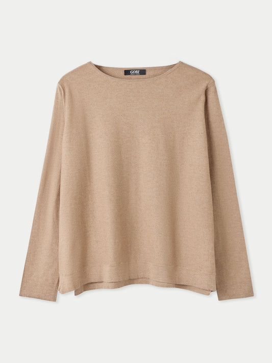 Top à manches longues en cachemire Taupe | GOBI Cashmere