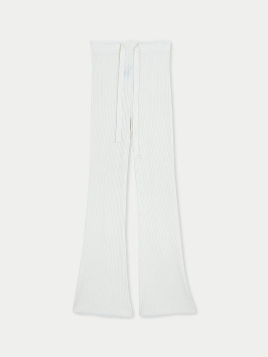 Women's Drawstring Ribbed Cotton Silk Cashmere Blend Flares Whisper White - Gobi Cashmere